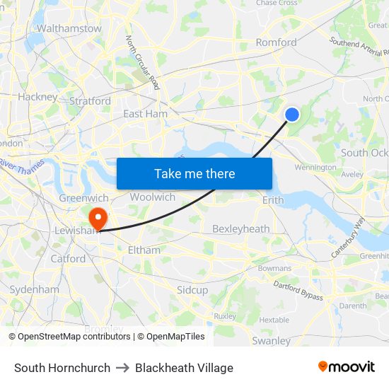 South Hornchurch to Blackheath Village map