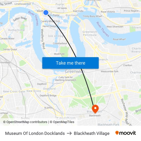 Museum Of London Docklands to Blackheath Village map