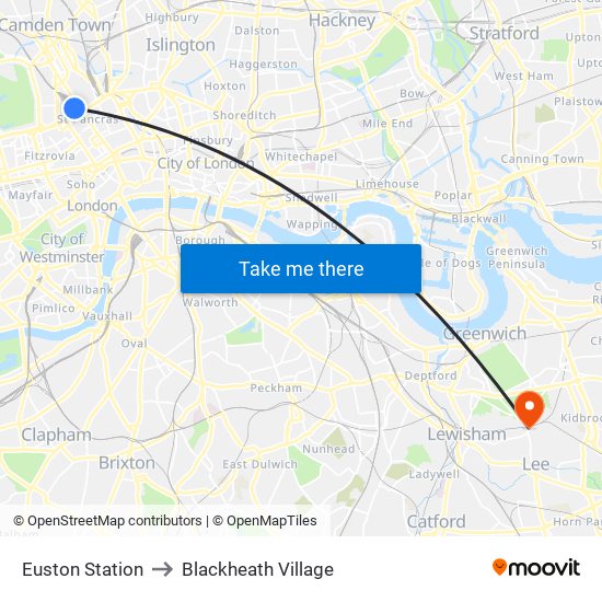 Euston Station to Blackheath Village map