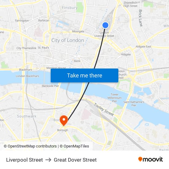 Liverpool Street to Great Dover Street map