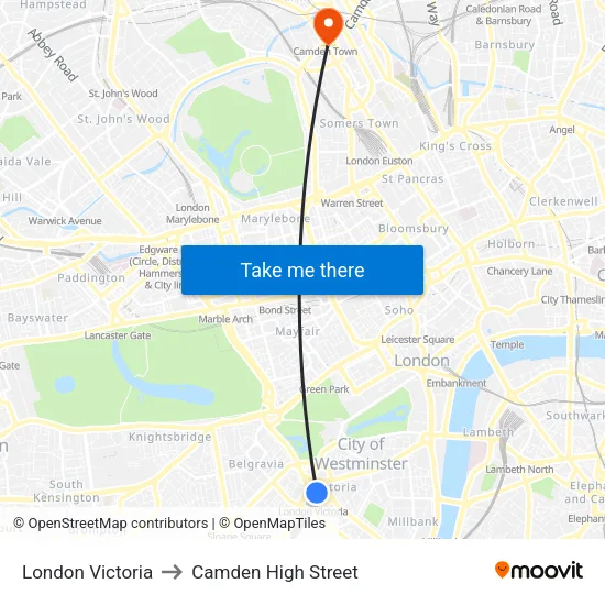London Victoria to Camden High Street map