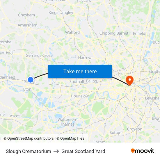 Slough Crematorium to Great Scotland Yard map