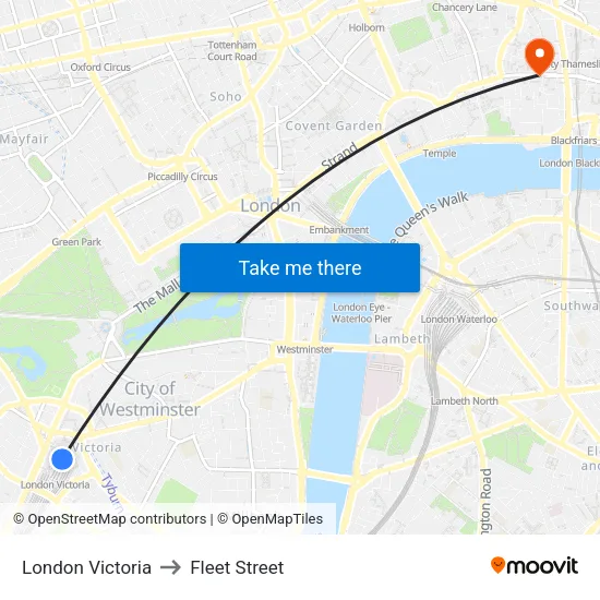 London Victoria to Fleet Street map