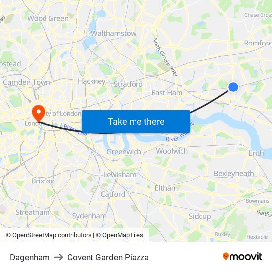 Dagenham to Covent Garden Piazza map