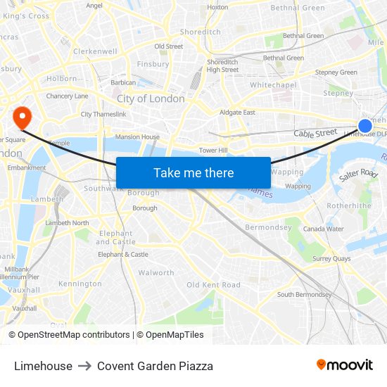 Limehouse to Covent Garden Piazza map