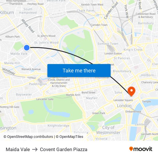 Maida Vale to Covent Garden Piazza map