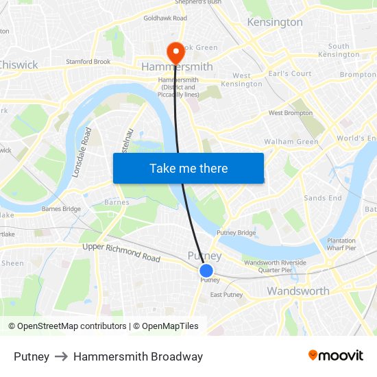 Putney to Hammersmith Broadway map