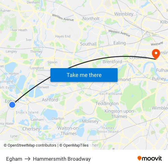 Egham to Hammersmith Broadway map