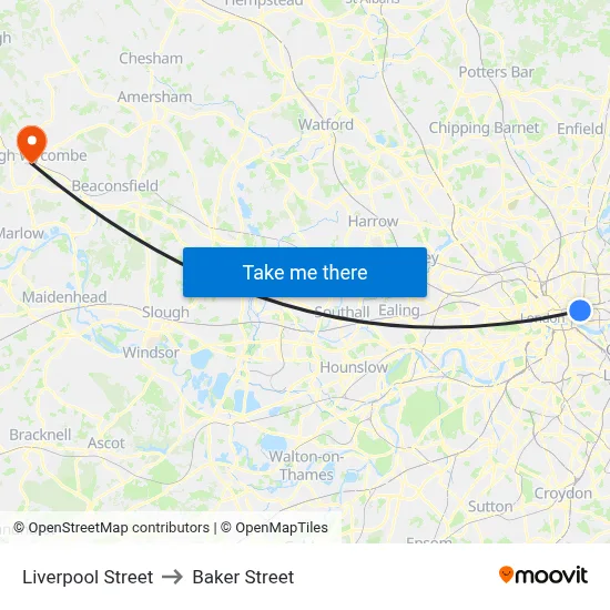 Liverpool Street to Baker Street map