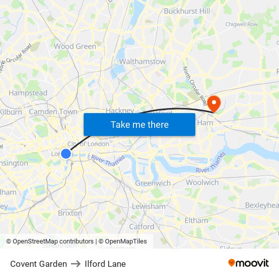Covent Garden to Ilford Lane map