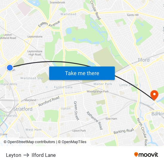 Leyton to Ilford Lane map