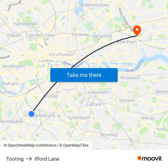 Tooting to Ilford Lane map