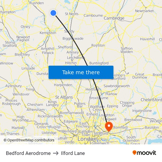 Bedford Aerodrome to Ilford Lane map