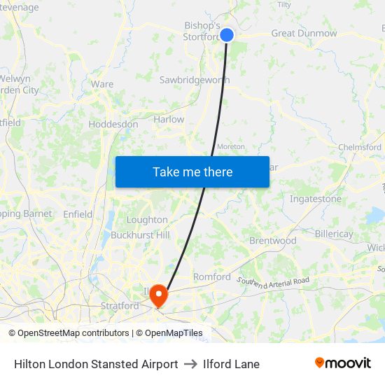 Hilton London Stansted Airport to Ilford Lane map