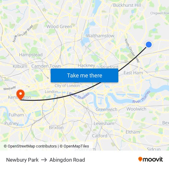 Newbury Park to Abingdon Road map