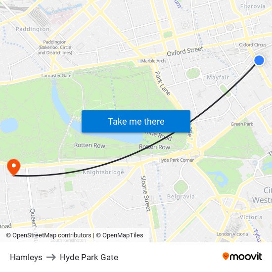 Hamleys to Hyde Park Gate map