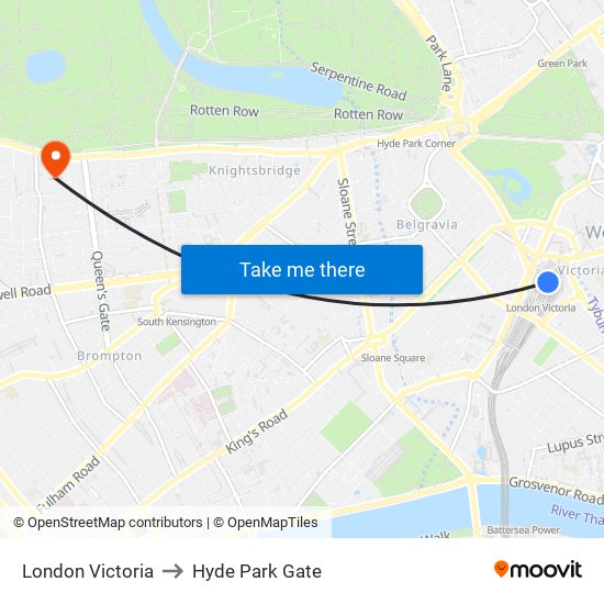 London Victoria to Hyde Park Gate map