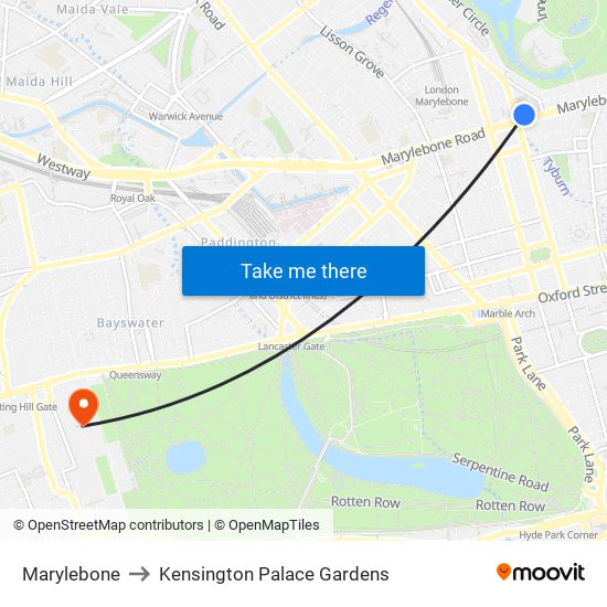 Marylebone to Kensington Palace Gardens map