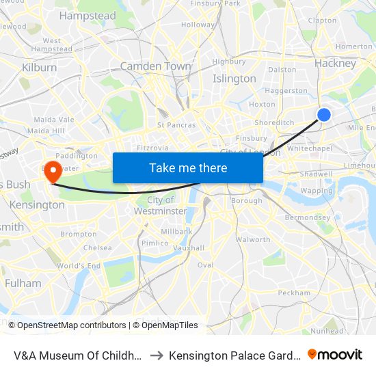 V&A Museum Of Childhood to Kensington Palace Gardens map