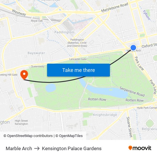 Marble Arch to Kensington Palace Gardens map