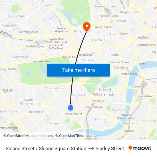 Sloane Street / Sloane Square Station to Harley Street map