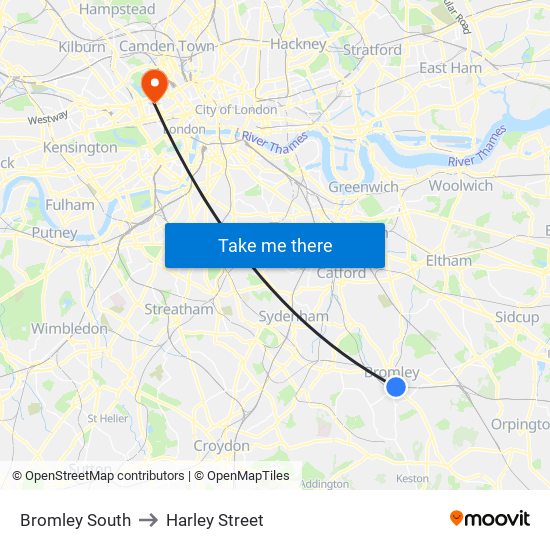 Bromley South to Harley Street map