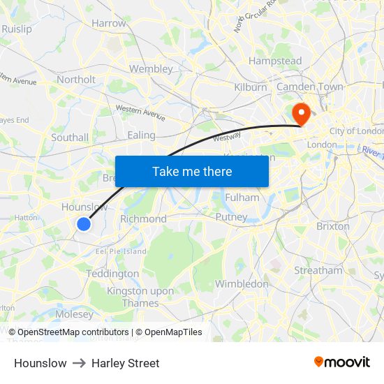 Hounslow to Harley Street map