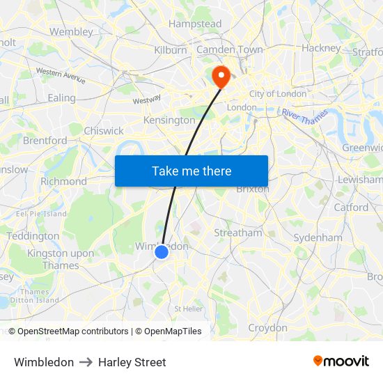 Wimbledon to Harley Street map