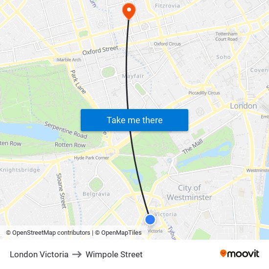 London Victoria to Wimpole Street map