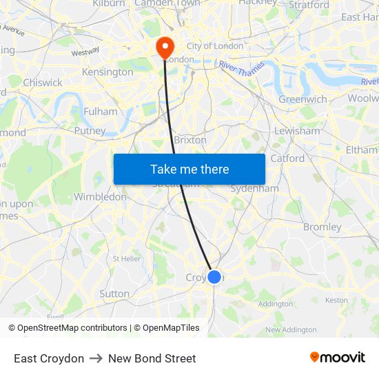 East Croydon to New Bond Street map