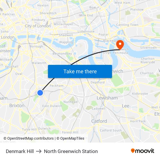 Denmark Hill Overground Map Denmark Hill, London To North Greenwich Station, North Greenwich With  Public Transportation