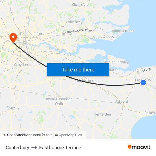 Canterbury to Eastbourne Terrace map