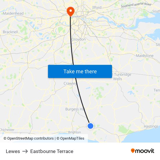 Lewes to Eastbourne Terrace map