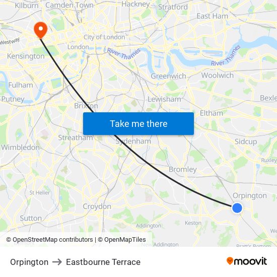 Orpington to Eastbourne Terrace map