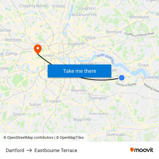 Dartford to Eastbourne Terrace map