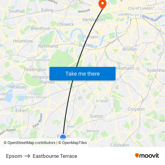 Epsom to Eastbourne Terrace map