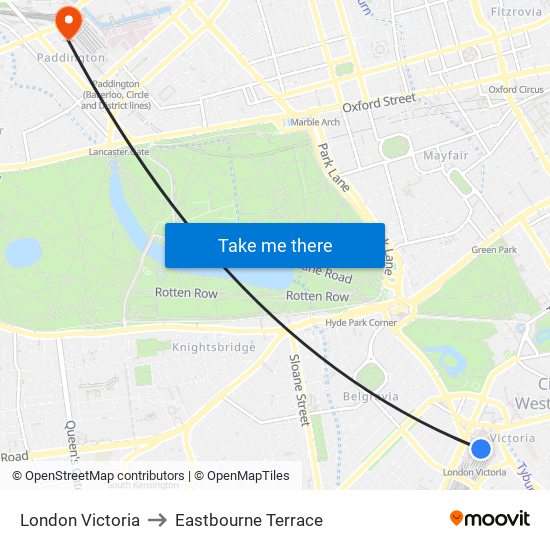 London Victoria to Eastbourne Terrace map