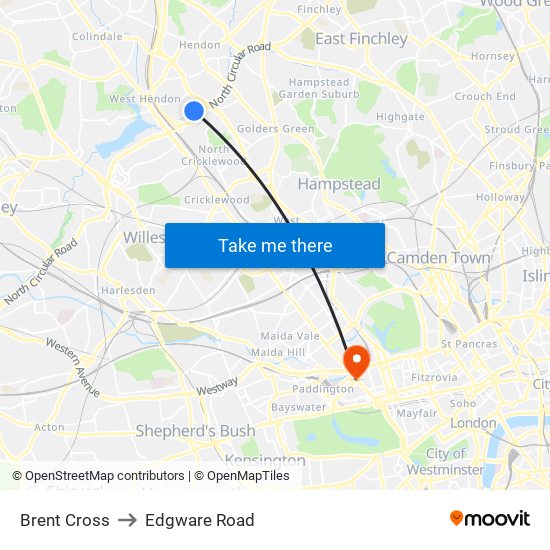 Brent Cross to Edgware Road map