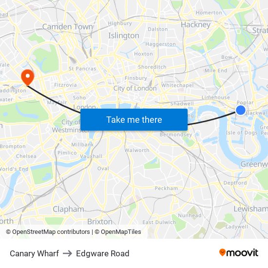 Canary Wharf to Edgware Road map