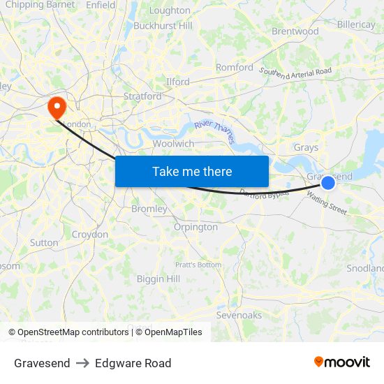 Gravesend to Edgware Road map