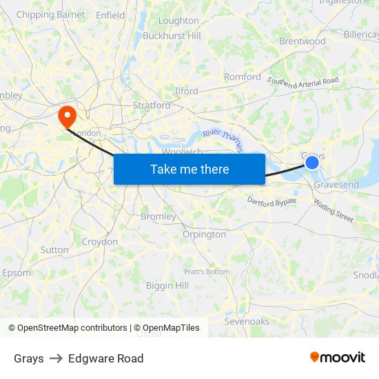 Grays to Edgware Road map