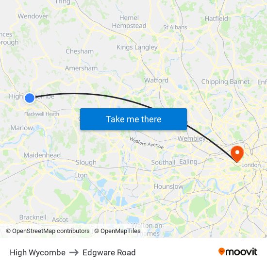 High Wycombe to Edgware Road map