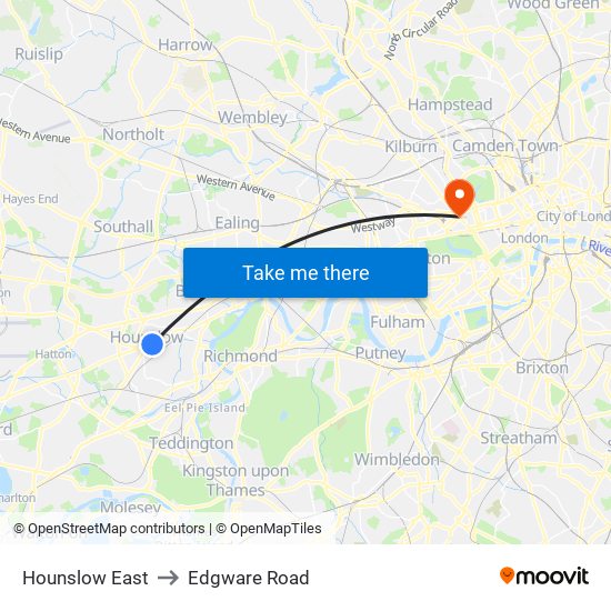 Hounslow East to Edgware Road map