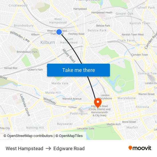 West Hampstead to Edgware Road map