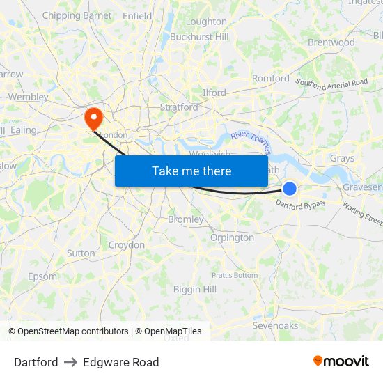 Dartford to Edgware Road map