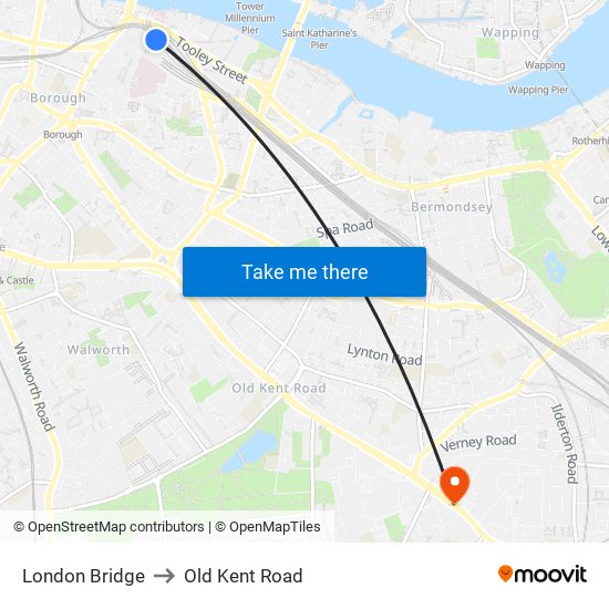 London Bridge to Old Kent Road with public transportation