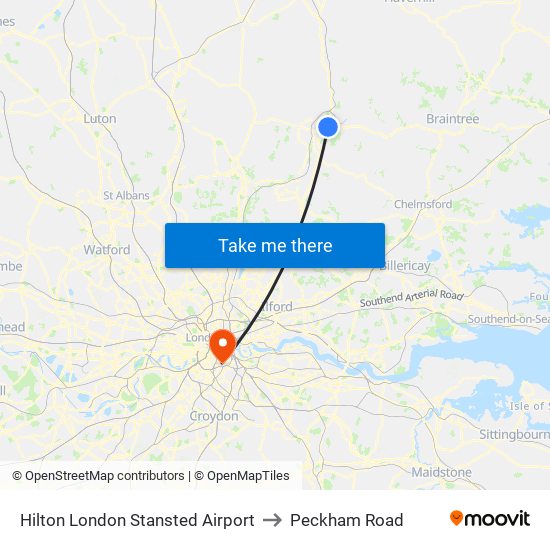 Hilton London Stansted Airport to Peckham Road map