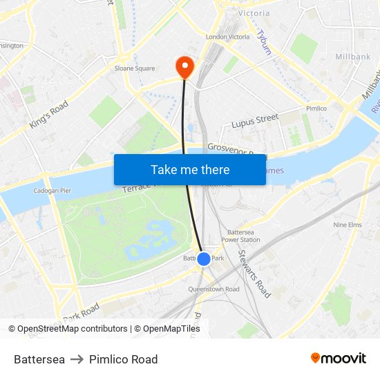 Battersea to Pimlico Road map