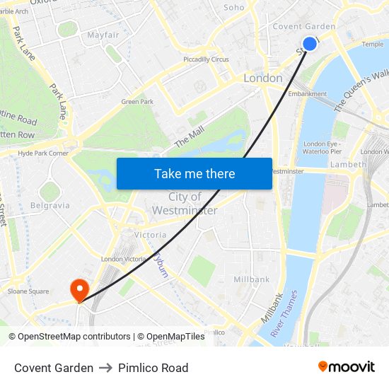 Covent Garden to Pimlico Road map