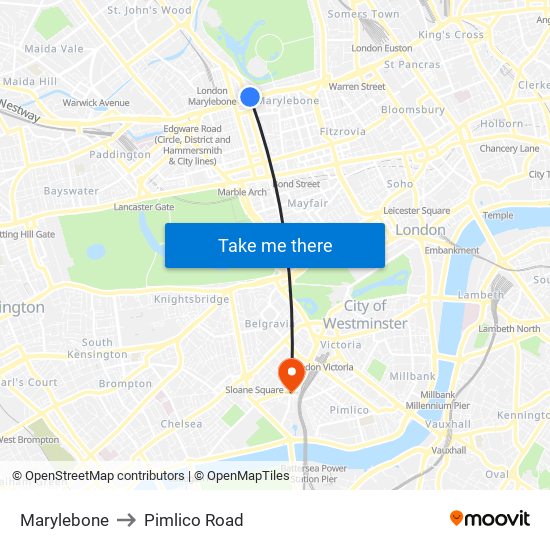 Marylebone to Pimlico Road map